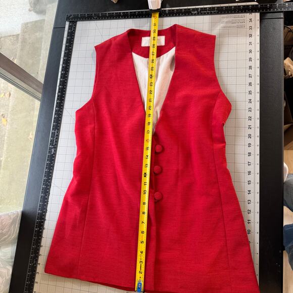 Vintage 90s Tailored Texture: Red Linen Blend Longline Vest - Quiet Confidence! - Picture 15 of 16